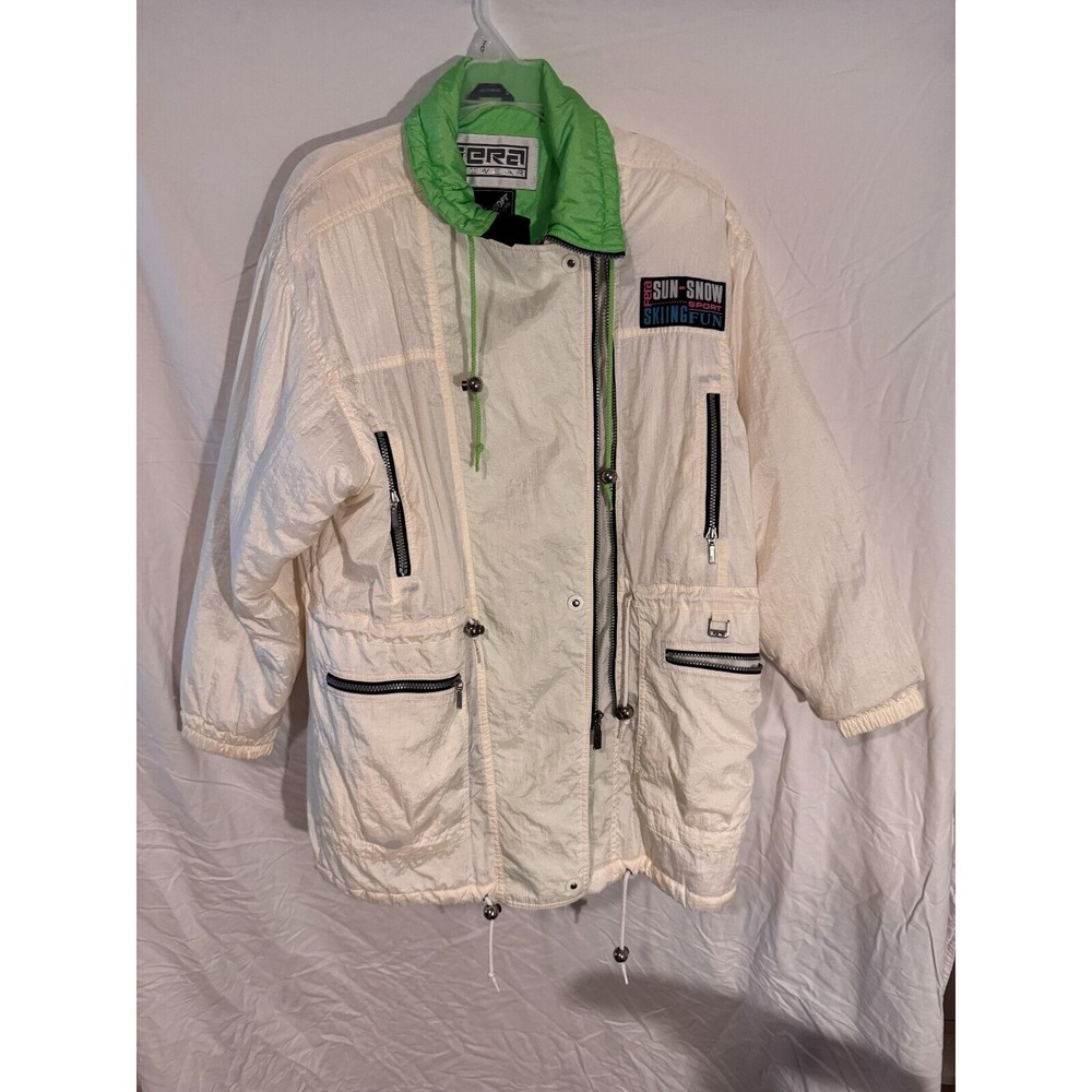 Women's Vintage Fera Supersoft Ski Jacket Cream with‎ Green Accents Size 10